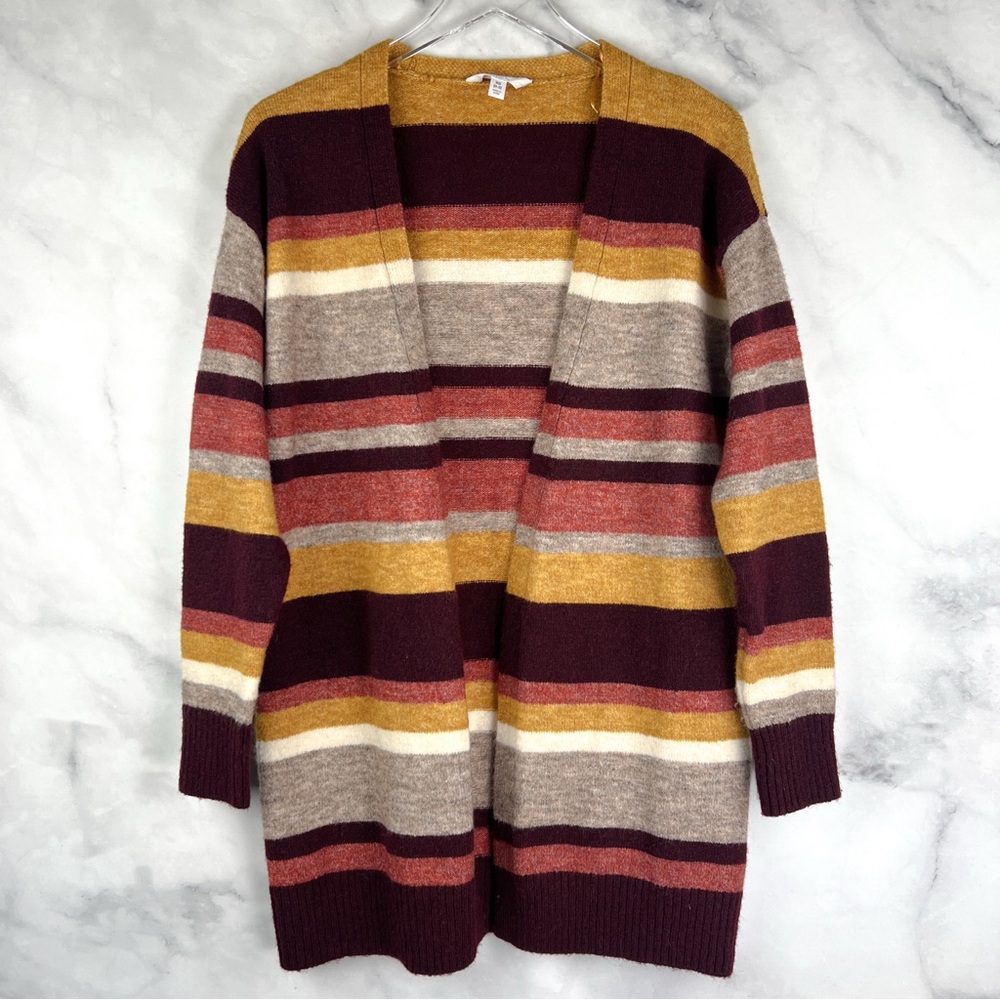 Time and Tru Striped Open Front Knit Long Sleeved Cardigan Sweater Cozy Comfy XS